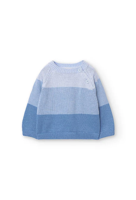 Pull en tricot pour bébé garçon de couleur bleue.