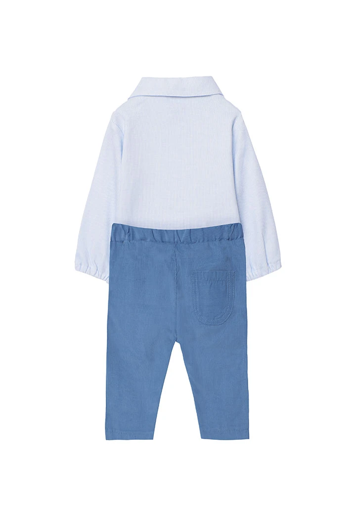 Set of cotton bodysuit with trousers for baby boy in blue