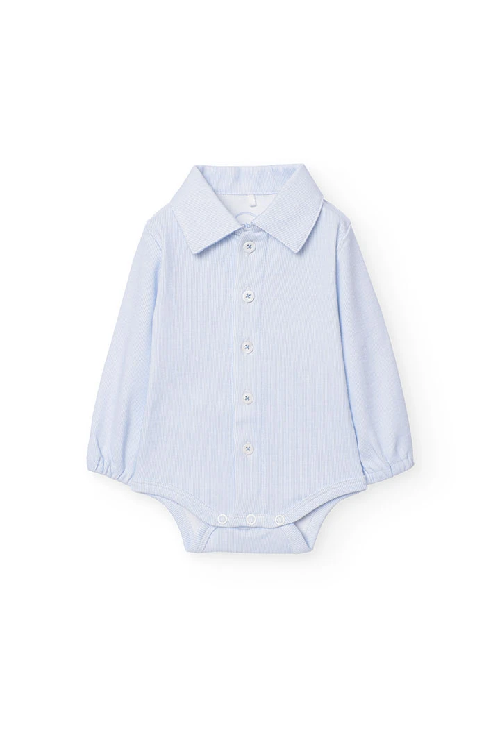 Set of cotton bodysuit with trousers for baby boy in blue