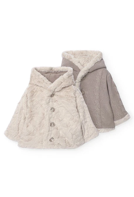 Reversible jacket with fur for baby in brown