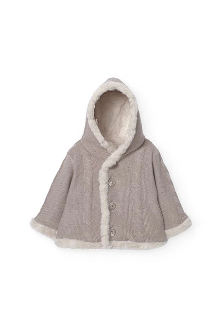 Reversible jacket with fur for baby in brown