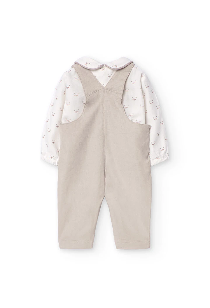 Set of viella shirt and micro-corduroy dungarees for baby boy in beige