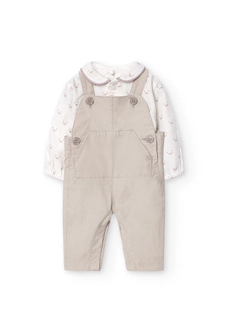 2tlg. Set mit Flanellhemd und Latzhose aus Feincord für Baby-Jungen in Beige