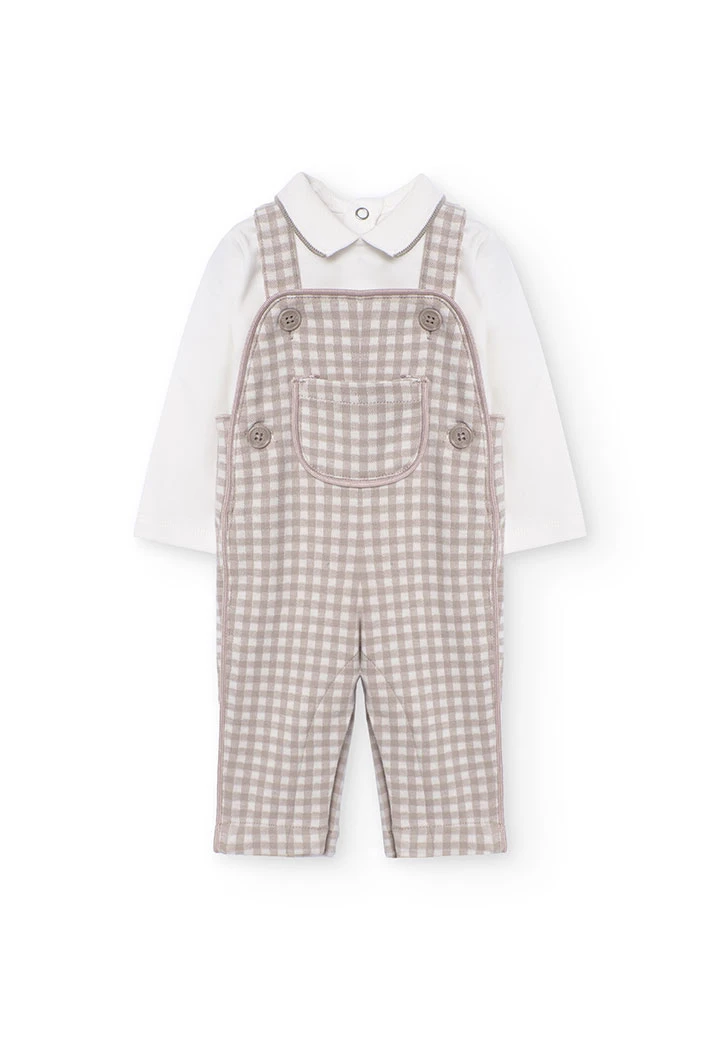 Set of bodysuit with dungarees for baby boy with checkered print