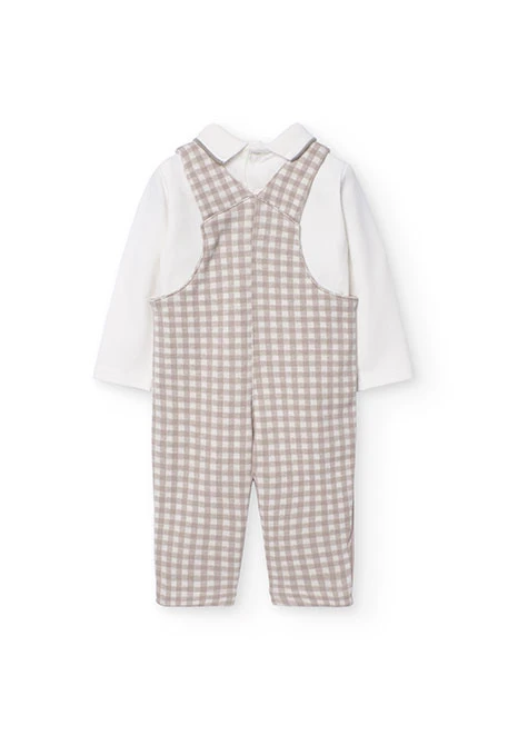 Set of bodysuit with dungarees for baby boy with checkered print