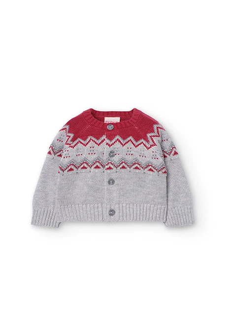 Strickjacke für Baby-Jungen mit grauem Bordürenmuster