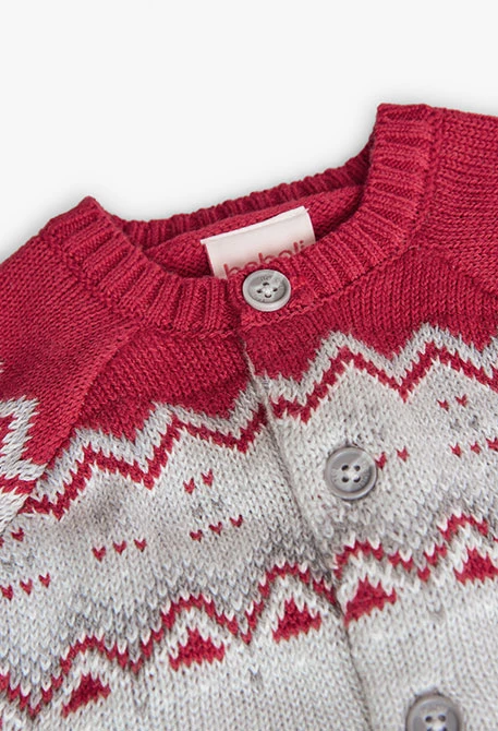 Strickjacke für Baby-Jungen mit grauem Bordürenmuster