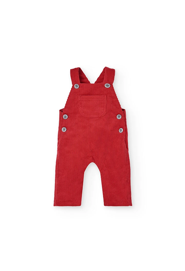 Set of flannel shirt and corduroy dungarees for baby boy in maroon