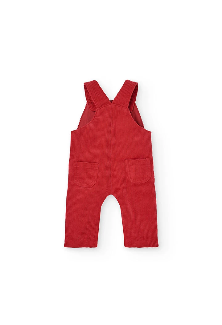 Set of flannel shirt and corduroy dungarees for baby boy in maroon