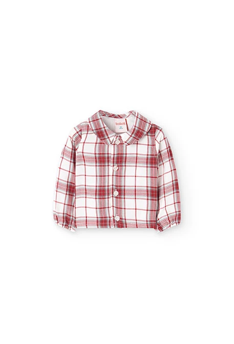 Set of flannel shirt and corduroy dungarees for baby boy in maroon