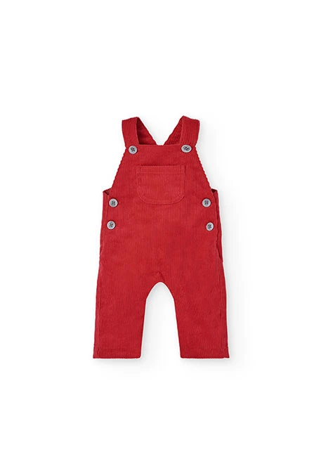 Set of flannel shirt and corduroy dungarees for baby boy in maroon