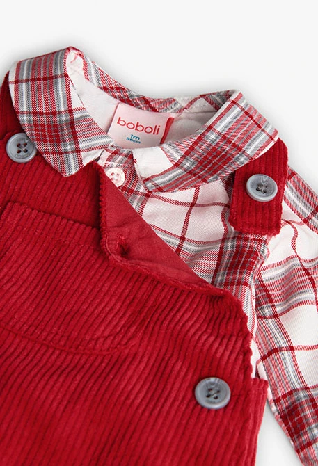 Ensemble de chemise en flanelle et salopette en velours côtelé pour bébé garçon en grenat