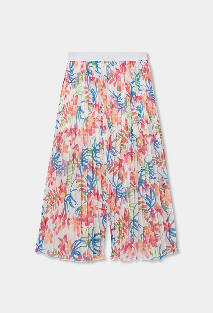 Pantalon fille imprimé feuilles évasé