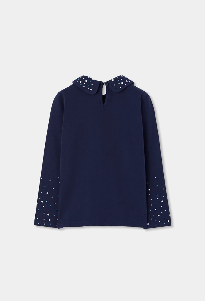 Marineblaues Mädchen-Strickshirt mit Perlen