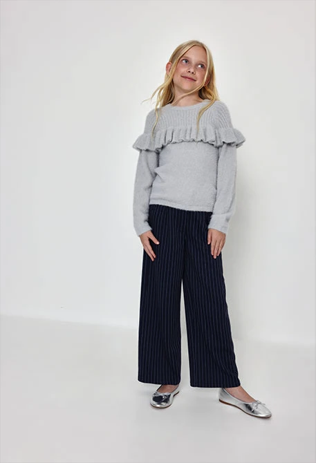 Blue striped navy knit trousers for girls