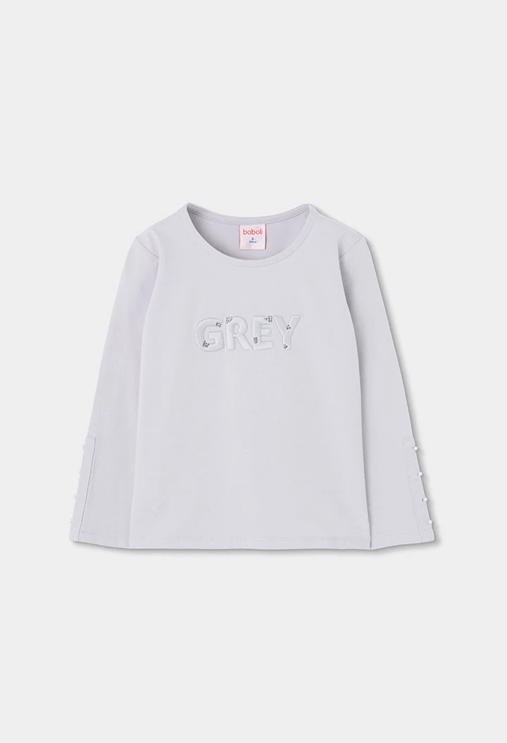 T-shirt en maille fille beige avec lettres GREY