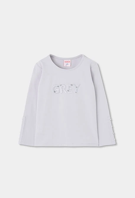 T-shirt en maille fille beige avec lettres GREY