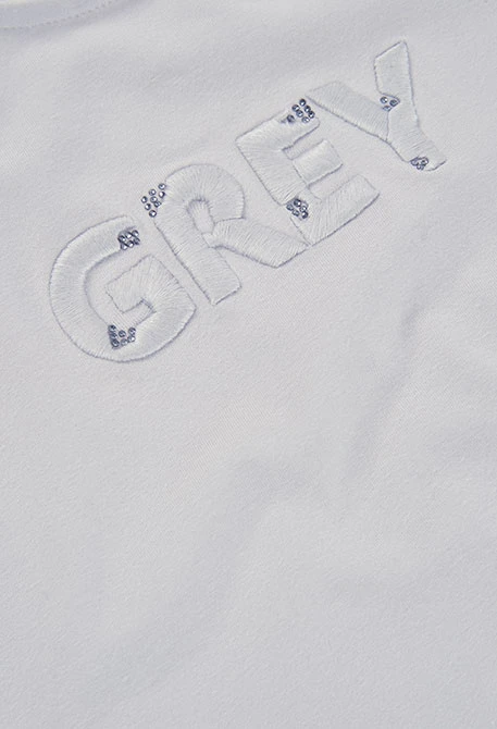 T-shirt en maille fille beige avec lettres GREY