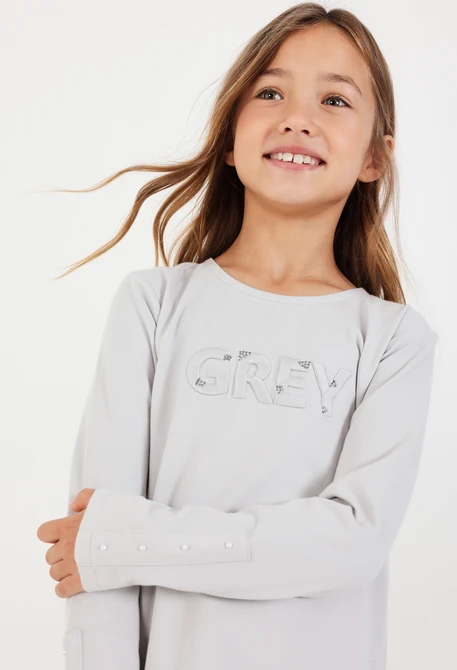 T-shirt en maille fille beige avec lettres GREY