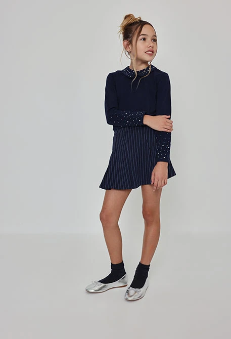 Jupe en maille rayée bleu marine
