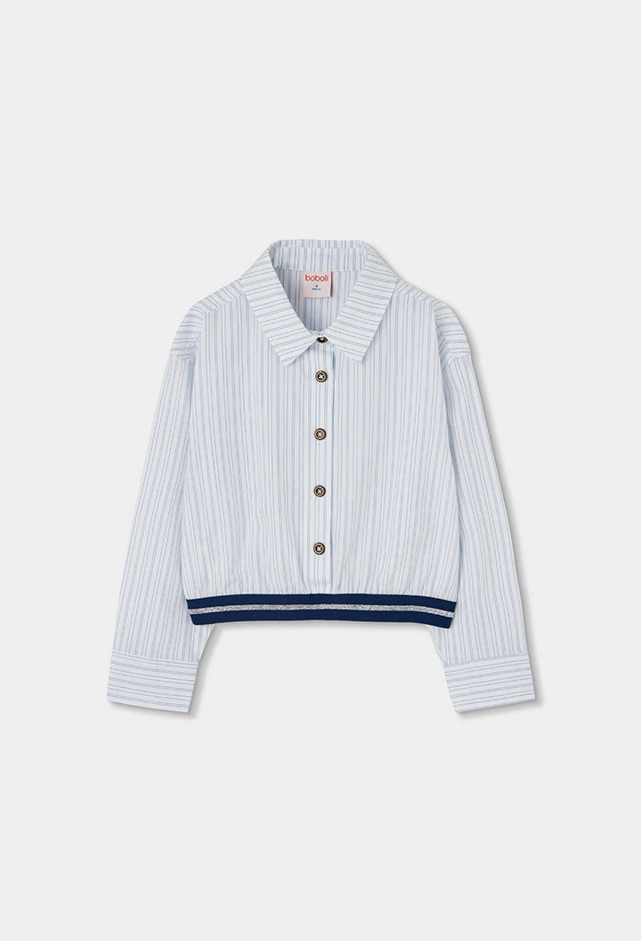 Chemise popeline fille blanche rayures bleues