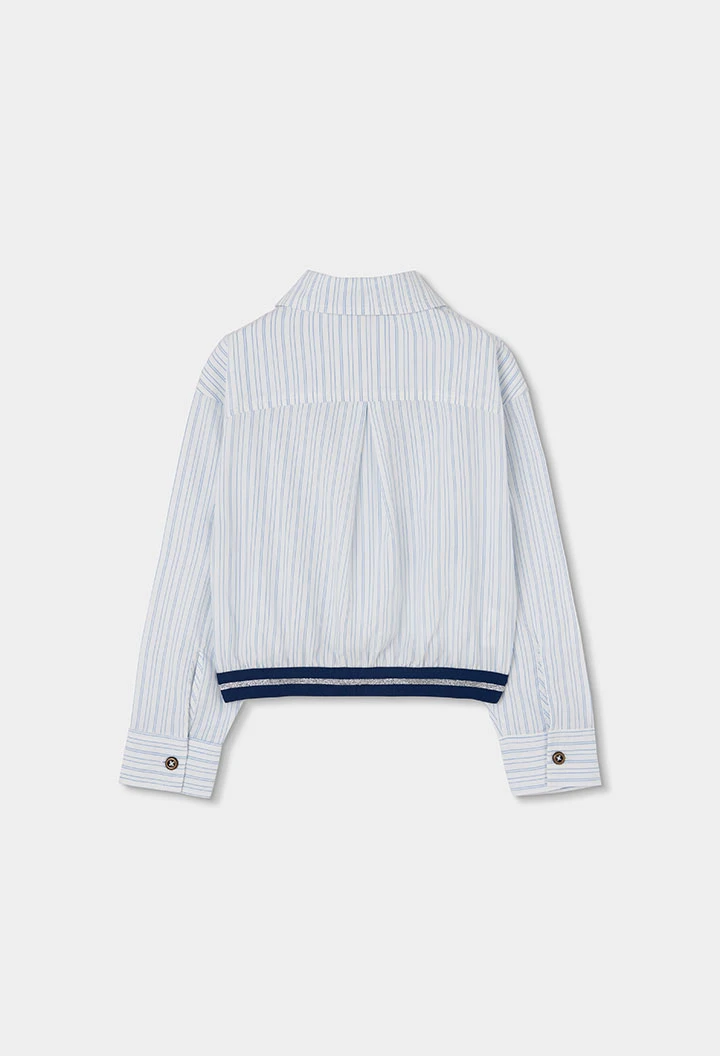 Chemise popeline fille blanche rayures bleues