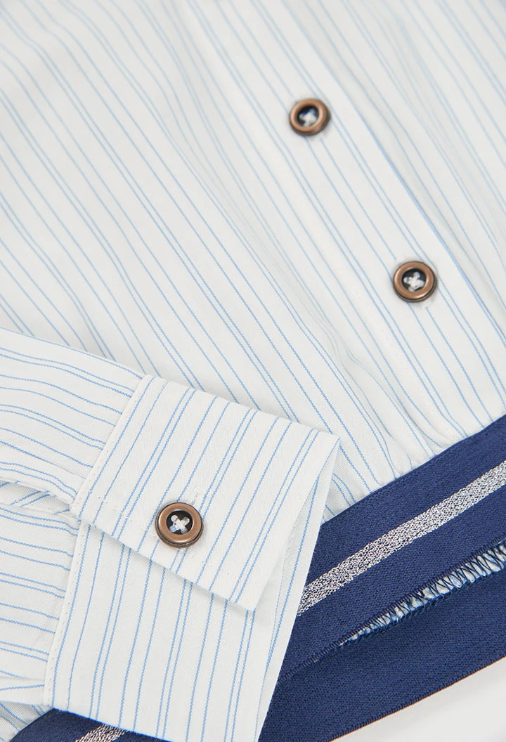 Chemise popeline fille blanche rayures bleues