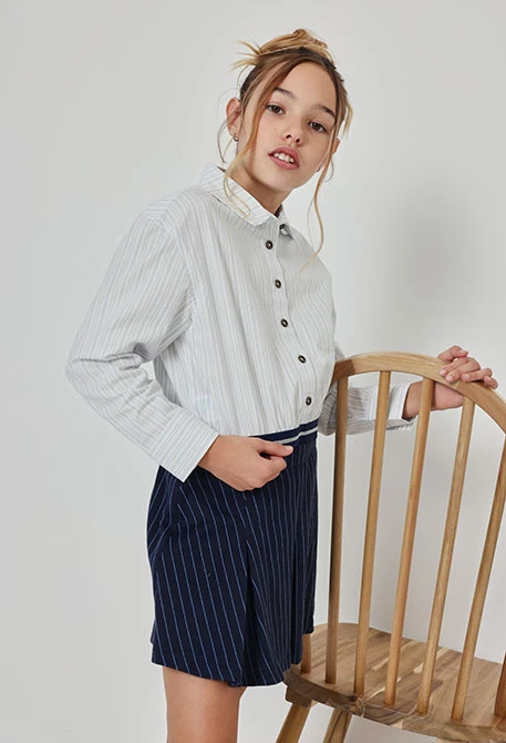 Chemise popeline fille blanche rayures bleues