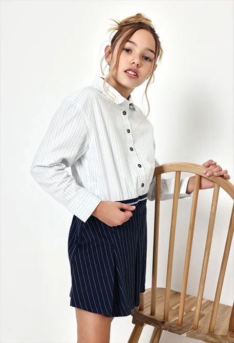 Camisa popelín niña blanca rayas azules