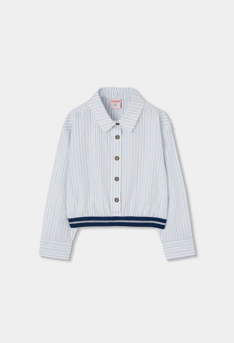 Camisa popelim menina branca riscas azuis