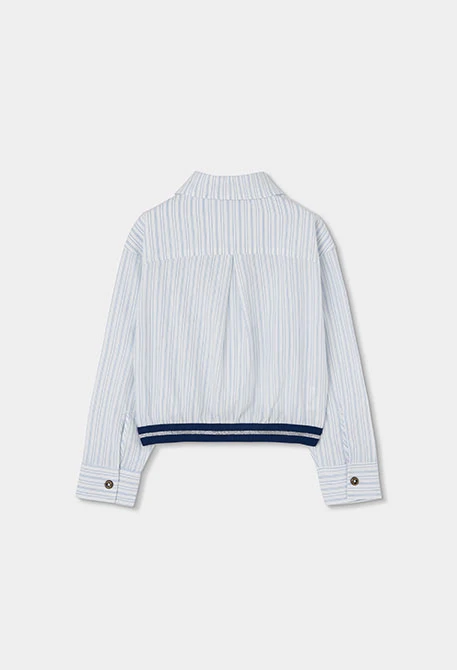 Chemise popeline fille blanche rayures bleues