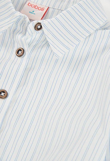 Chemise popeline fille blanche rayures bleues