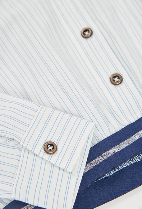 Chemise popeline fille blanche rayures bleues