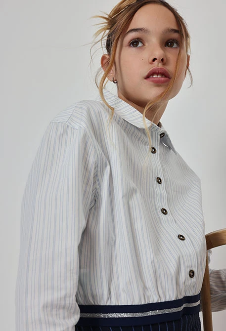 White blue striped girls\' poplin shirt