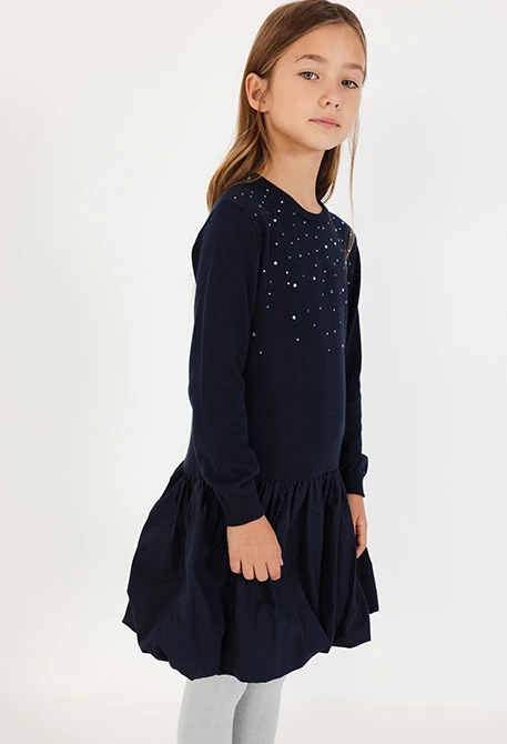 Vestito in maglia blu navy con paillettes