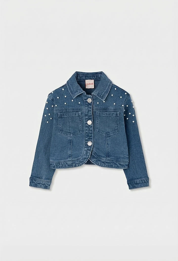 Cazadora niña denim con perlas