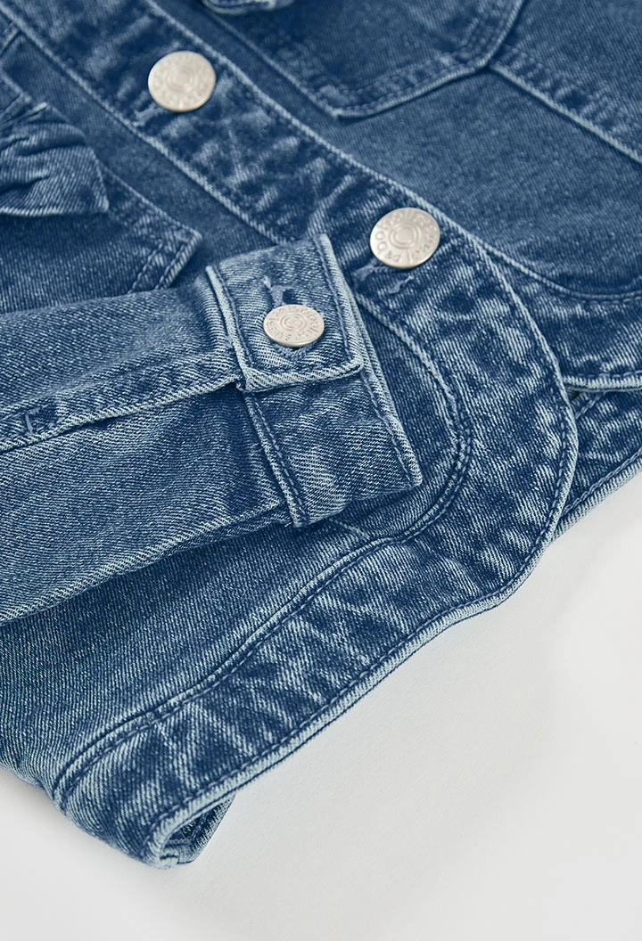Veste en jean fille couleur délavée avec petits noeuds