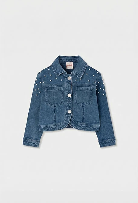 Girls? denim jacket in bleach colour with little bows