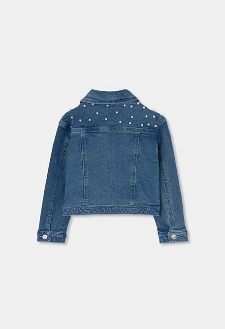 Veste en jean fille couleur délavée avec petits noeuds