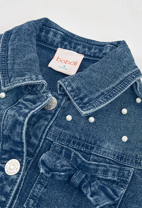 Girls? denim jacket in bleach colour with little bows