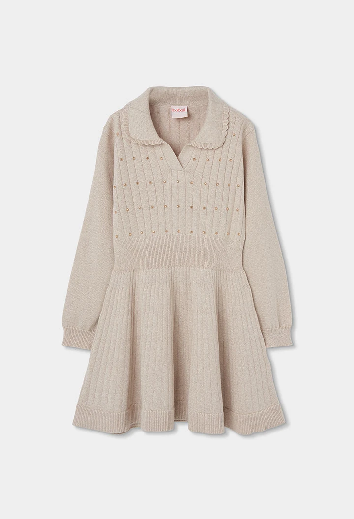 Cream knit dress with golden details