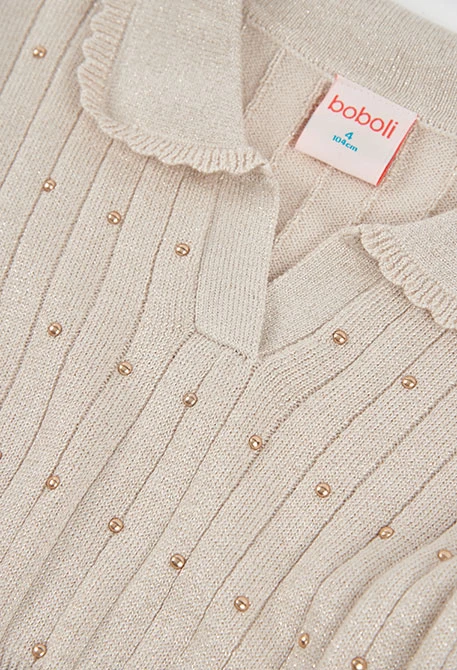 Vestito in maglia color crudo con dettagli dorati