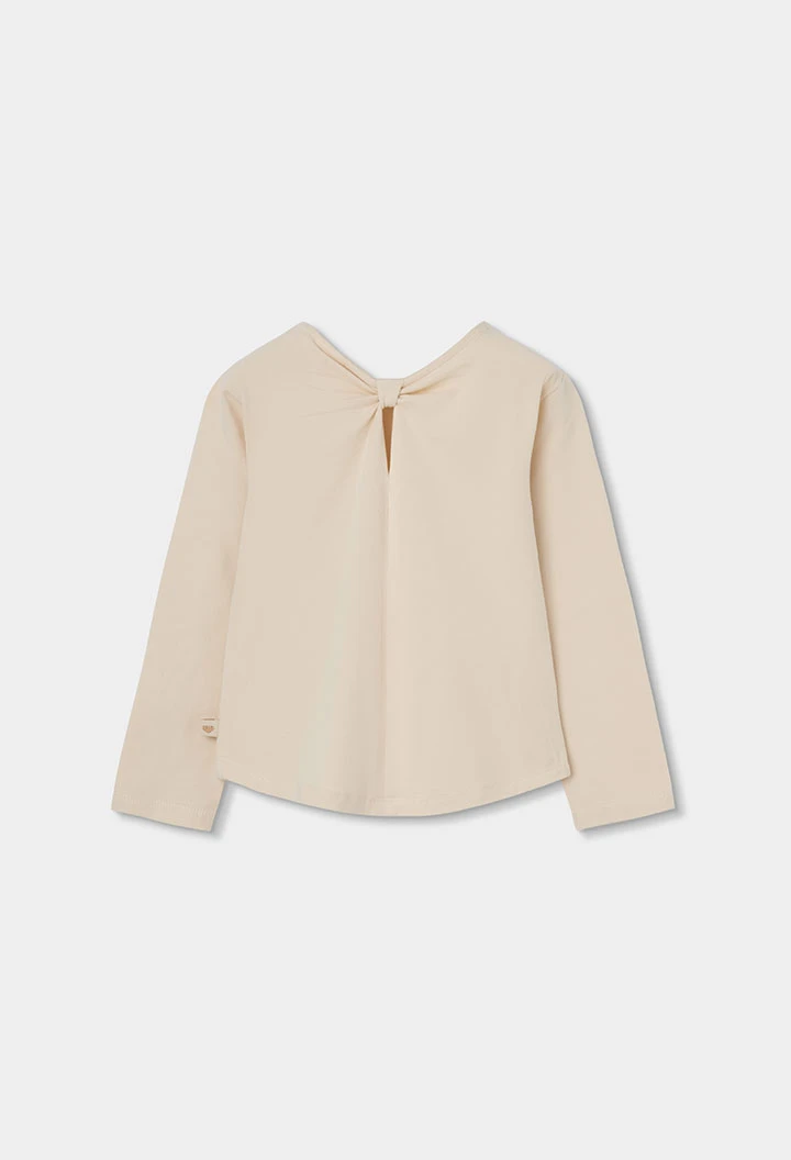 Strickshirt Mädchen naturfarben mit aufgenähten Blumen