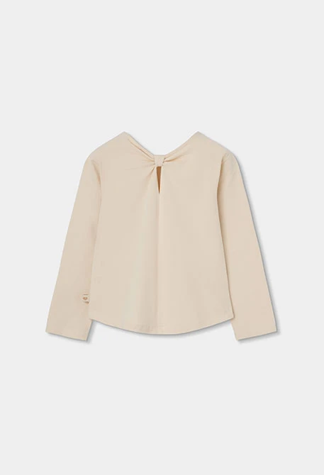Maglietta in maglia bambina écru con fiori applicati