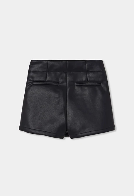 Gonna-short in ecopelle nera con borchie dorate