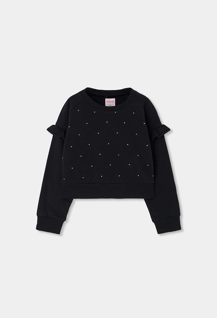 Black studded girls\' fleece sweatshirt