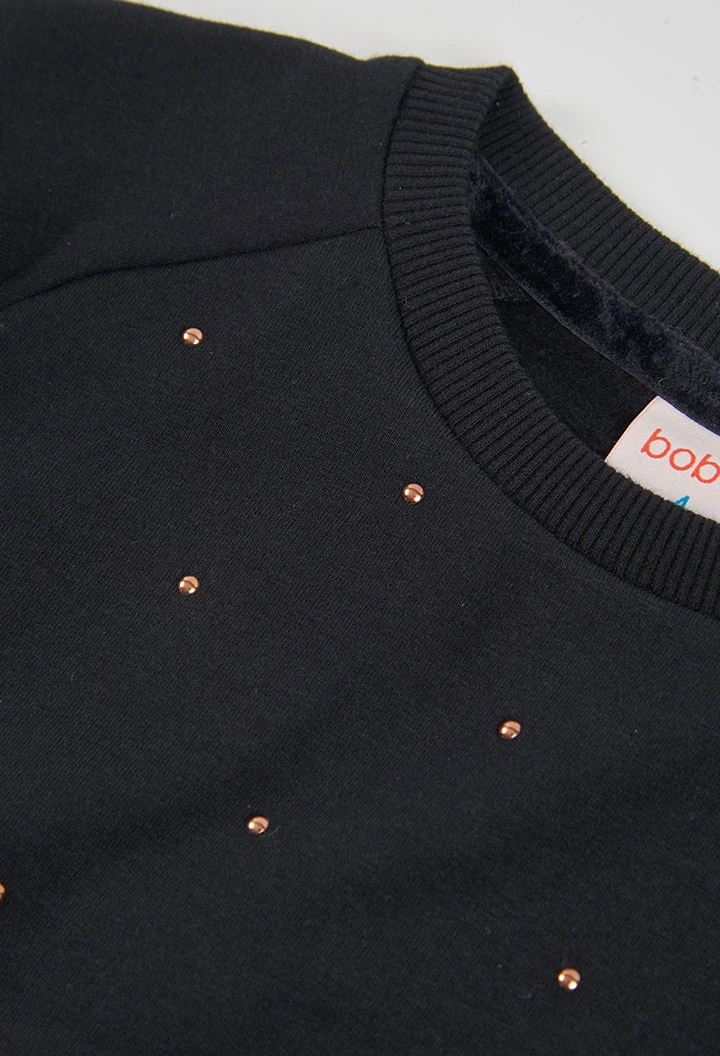 Sudadera felpa niña negra con tachuelas