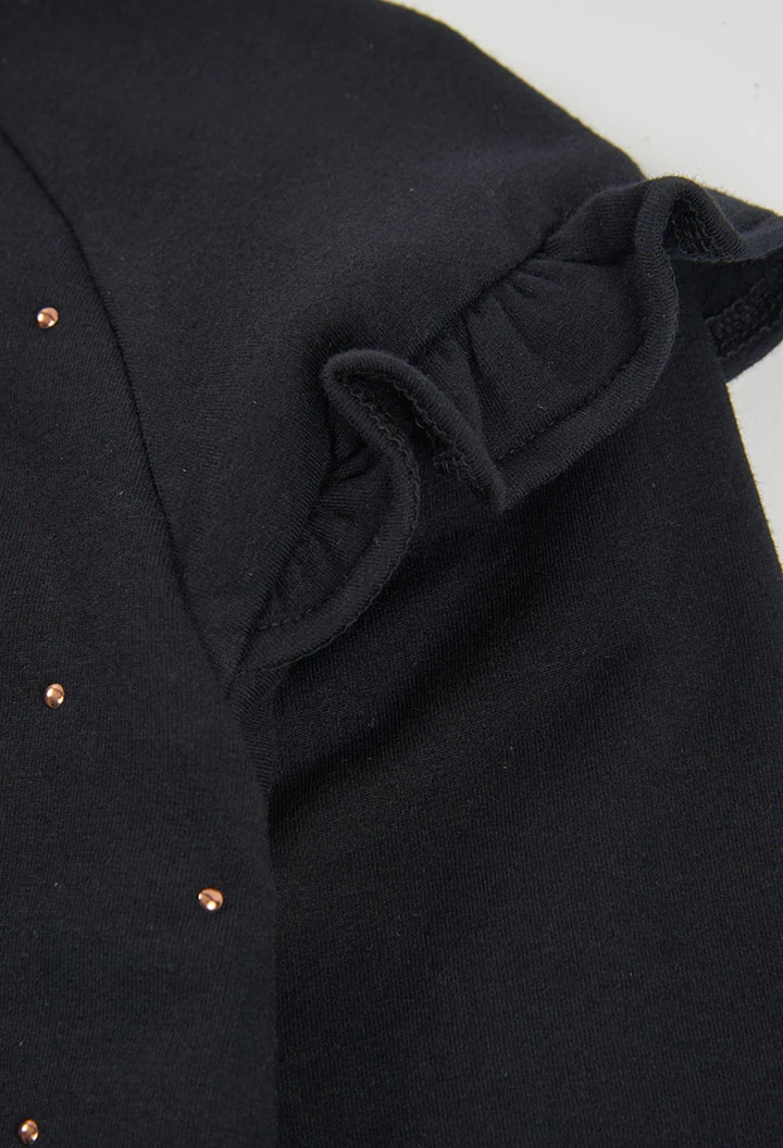 Black studded girls\' fleece sweatshirt