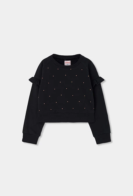 Sudadera felpa niña negra con tachuelas