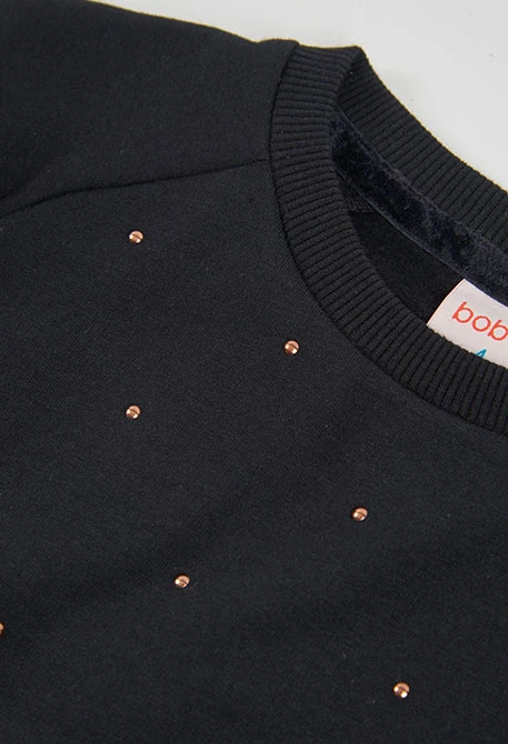 Black studded girls\' fleece sweatshirt